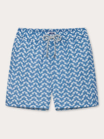 Stylish men's patterned swim shorts with an elephant-inspired palace design, featuring a quick-drying and recycled fabric construction.