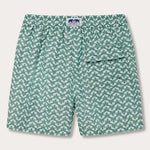 Men's Elephant Palace Green Staniel Swim Shorts featuring a pattern of majestic elephants and Indian palaces on a green background.