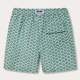 Men's Elephant Palace Green Staniel Swim Shorts featuring a pattern of majestic elephants and Indian palaces on a green background.