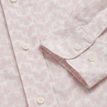 Elephant Palace Pink Abaco mens Linen Shirt close-up. Old money shirts showcasing lightweight linen fabric and button details.