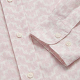 Elephant Palace Pink Abaco mens Linen Shirt close-up. Old money shirts showcasing lightweight linen fabric and button details.