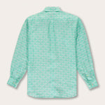 Elephant Dance Mint Abaco mens Linen Shirt, back view showcasing mint green color and elephant pattern design.