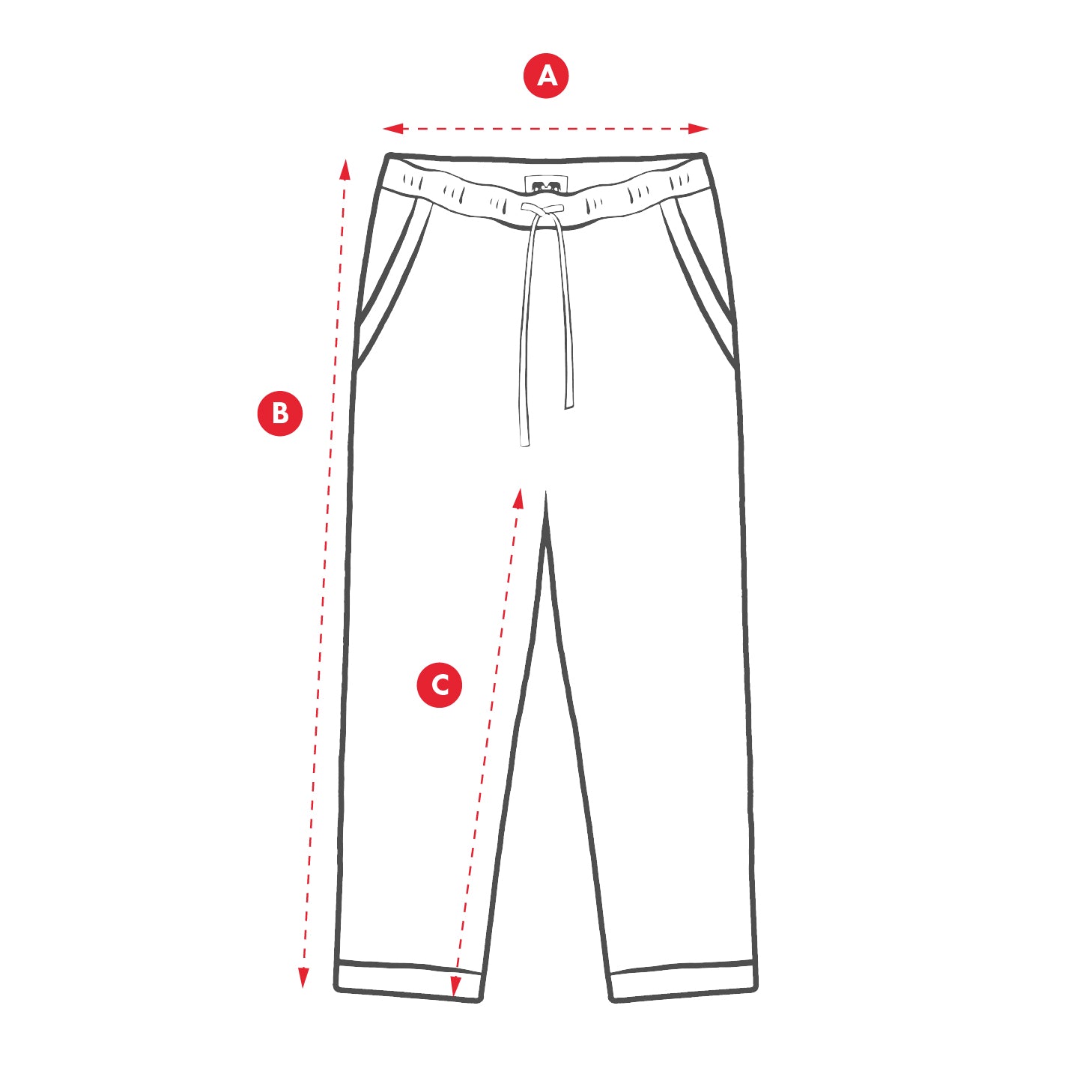 Measurement chart for pants with labeled points