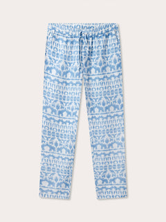 Unisex Eleuthera Trousers by Coexist featuring sky blue Coexist print with animals of the Indian jungles, crafted from 100% premium Belgian linen with an elastic waist and drawstring.