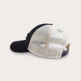 Navy and stone adjustable Trucker cap with mesh backing and slightly curved visor, featuring the G.E.M. Ribbon logo.