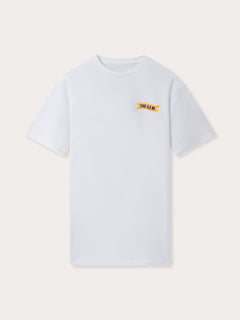 White cotton T-shirt featuring the official G.E.M. ribbon logo on the front chest.