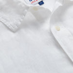 Hoffman mens white Linen Shirt close-up view. 