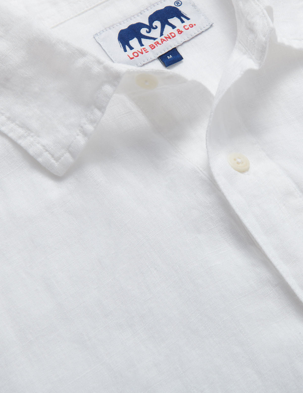 Hoffman mens white Linen Shirt close-up view.