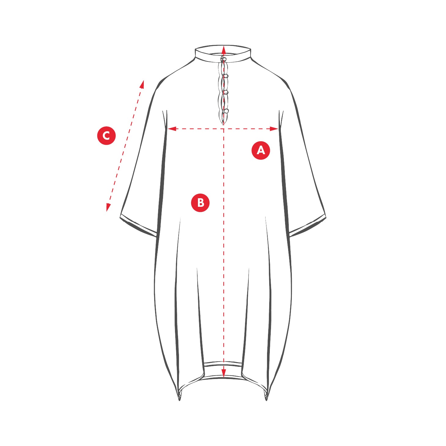 Measurement chart for a garment with labeled points