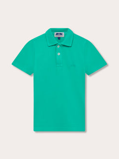 Boys Sicilian Green Pensacola Polo Shirt with debonair collar and branded buttons.