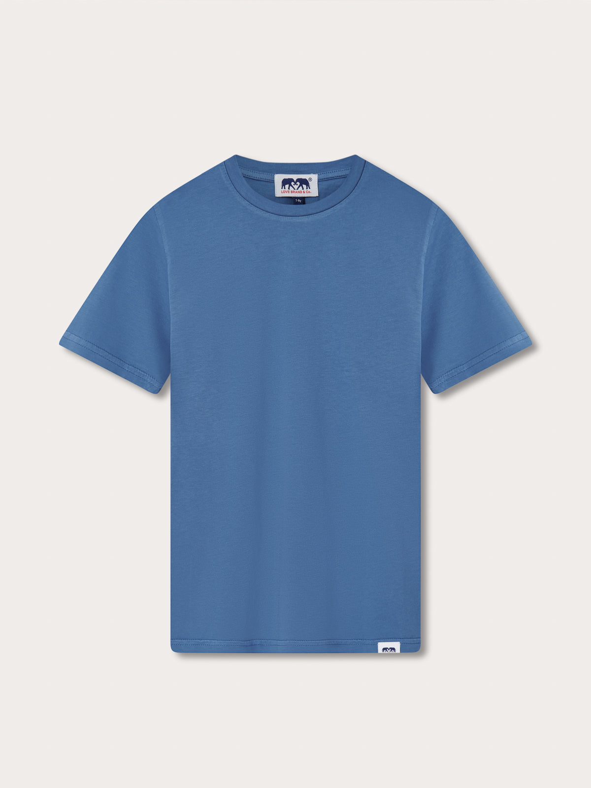 Front view of Kids Deep Blue Lockhart With Tab T-Shirt. Short sleeved blue childrens top.