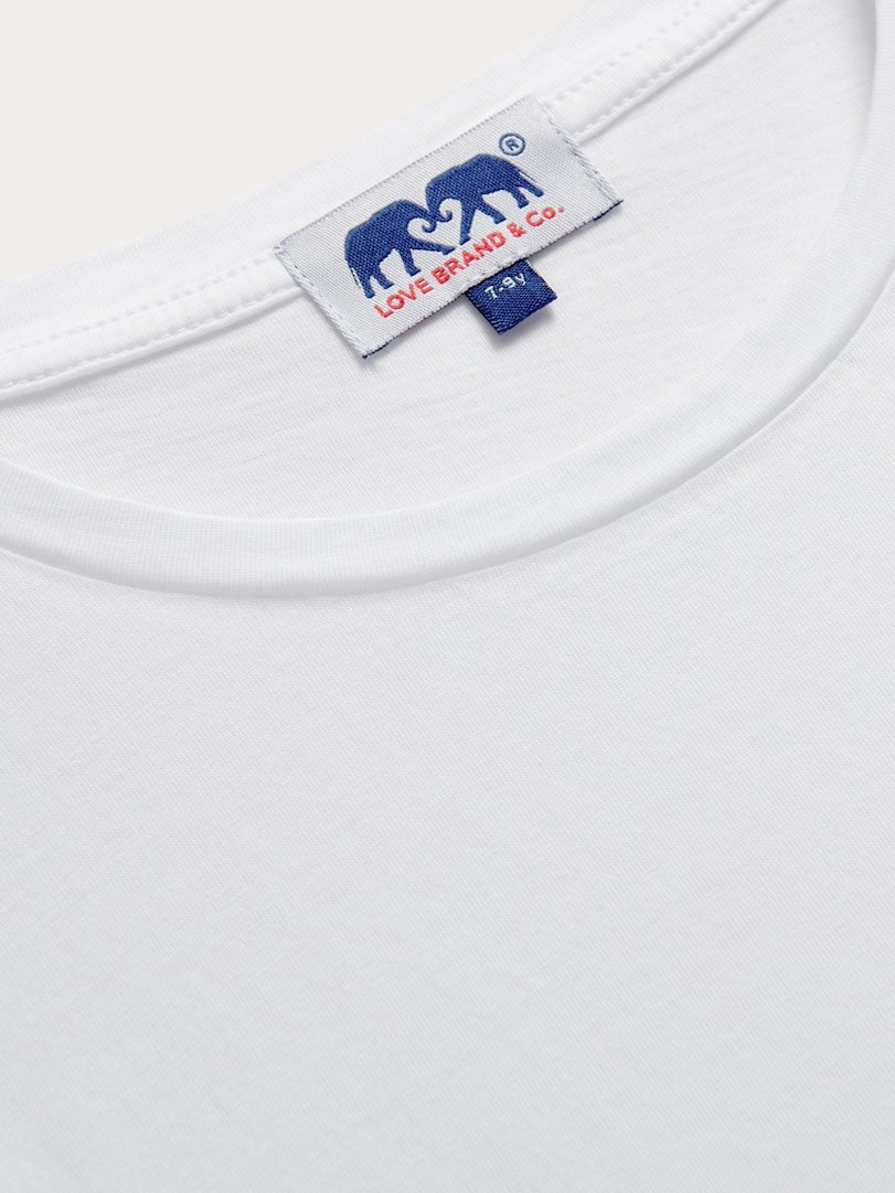 Close-up view of kids white cotton t-shirt by love brand