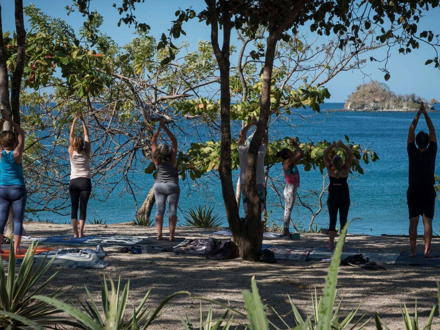 Yoga class overlooking the sea at Las Catalinas