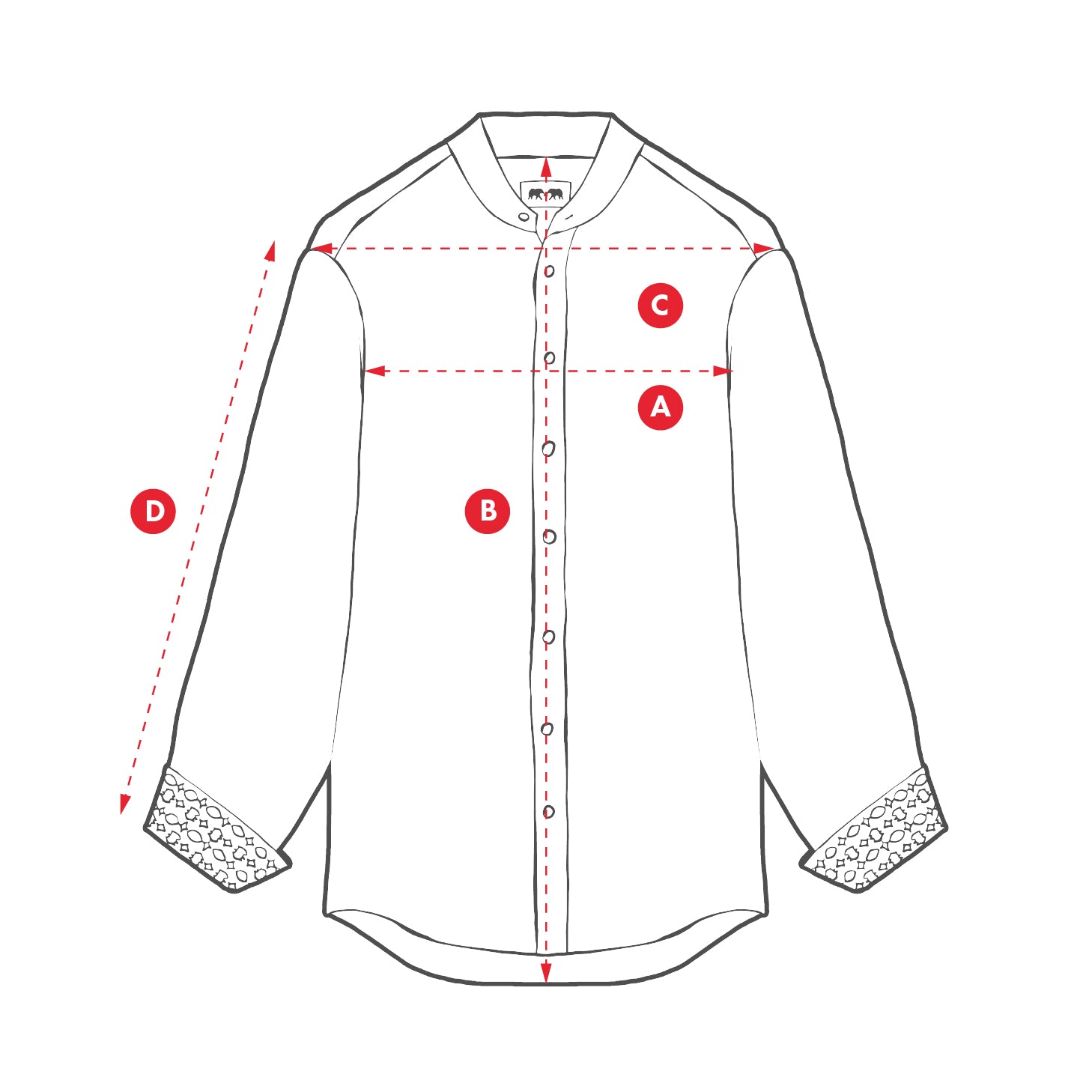 Measurement diagram of a shirt with labeled points