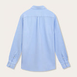 Men's sky blue Galliot cotton shirt with long sleeves and soft waffle texture. Back view.