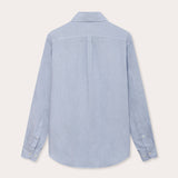 Men's sky blue Abaco linen shirt, rear view.