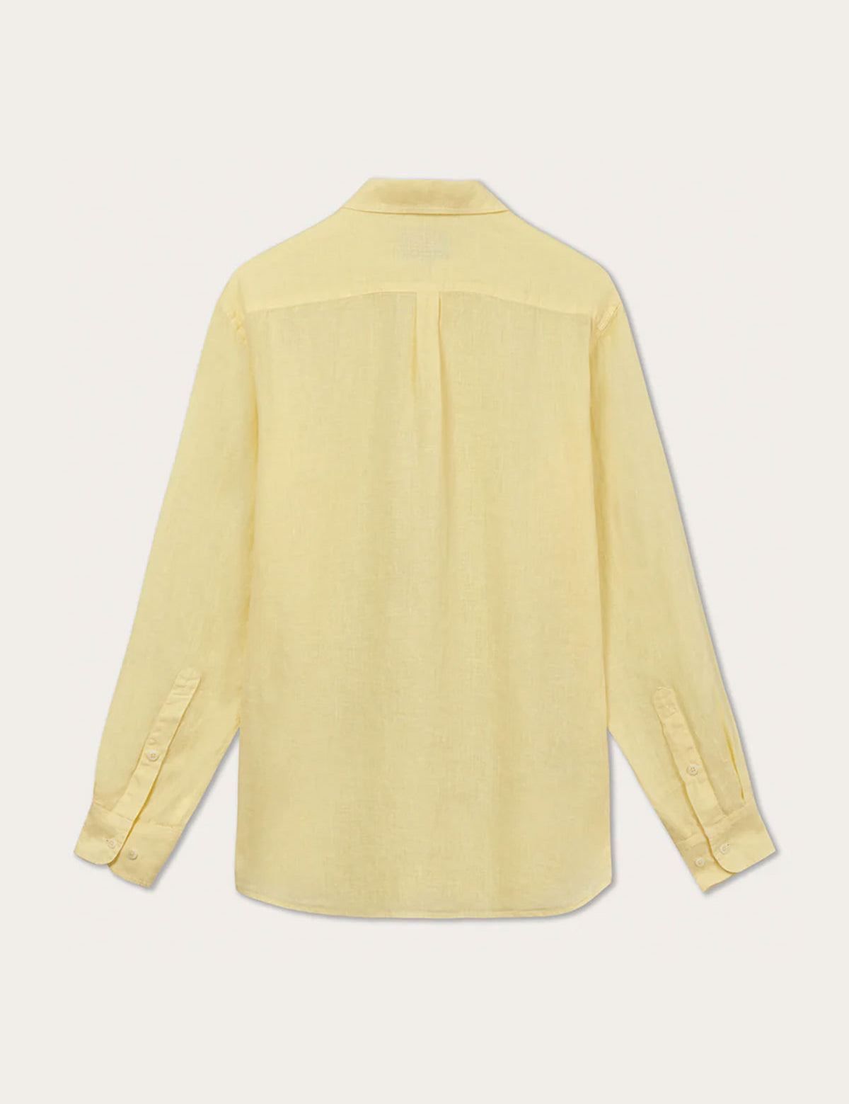 Men's Limoncello Hoffman Linen Shirt in sunny yellow, long-sleeved, back view.