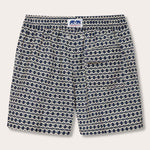 Men's Bee Propelled Staniel Swim Shorts, featuring a propeller-like stone-coloured bee pattern on a dark background.