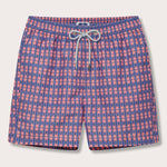 Men's Crab Pool Staniel Swim Shorts featuring a deep blue base. Patterned swim shorts with a playful pattern of crabs and watermelons, designed for quick-drying and comfort.