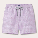 Mens Crazy Maze Staniel Swim Shorts by love brand & co. Purple and white swimming shorts with 2 front pockets and a drawstring waist.