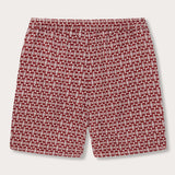 Men's Elephant of India Joulter Linen Shorts with dark burgundy elephant pattern on white background.