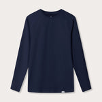 Mens navy blue rash vest with classic rounded collar and long sleeves.