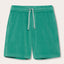 Men's Riviera Green Holmes Terry Shorts made from 100% organic cotton with an elastic waistband and wide cotton drawstring.