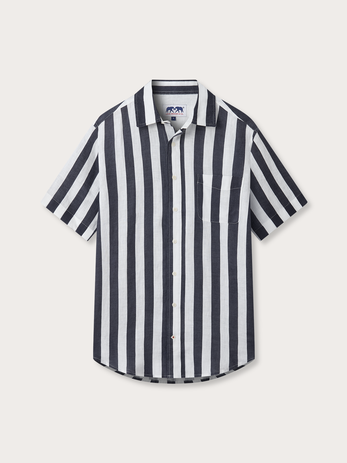 White and navy striped shirt on a white background