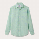 Men's Palm Days Abaco Linen Shirt. Green and blue mens linen shirt. Long-sleeved, button-up shirt with classic collar.