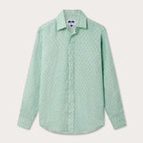 Men's Palm Days Abaco Linen Shirt. Green and blue mens linen shirt. Long-sleeved, button-up shirt with classic collar.