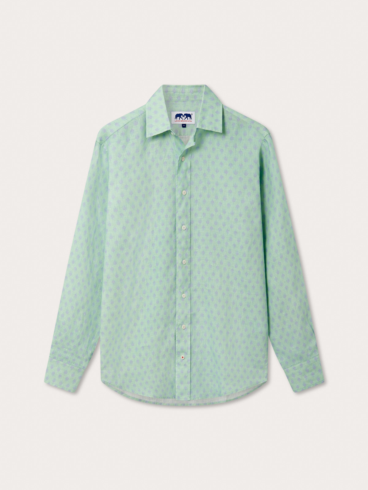 Men's Palm Days Abaco Linen Shirt. Green and blue mens linen shirt. Long-sleeved, button-up shirt with classic collar.