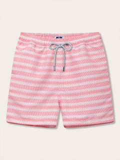 Men's Roseate Spoonbill Staniel Swim Shorts by LOVE BRAND & Co. featuring a pink patterned design inspired by the roseate spoonbill. Patterned swim shorts crafted from 100% recycled, quick-drying fabric.