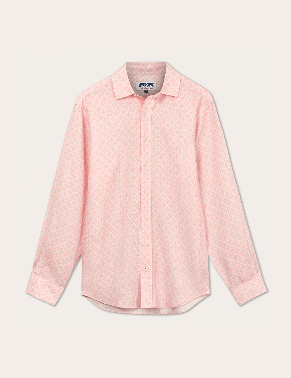 Men's Sharks Tile Abaco Linen Shirt in white and pastel pink with long sleeves and a button-down collar.