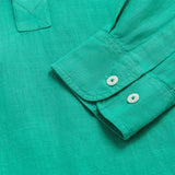 Men's Sicilian Green Hoffman Linen Shirt with long sleeves and white buttons. Old money shirts crafted from 100% linen.