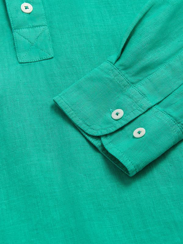 Men's Sicilian Green Hoffman Linen Shirt with long sleeves and white buttons. Old money shirts crafted from 100% linen.