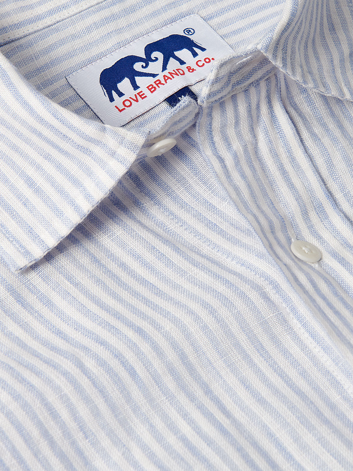 Men's Sky Lines Abaco Linen Shirt. mens linen shirt with blue and white striped detailing. 