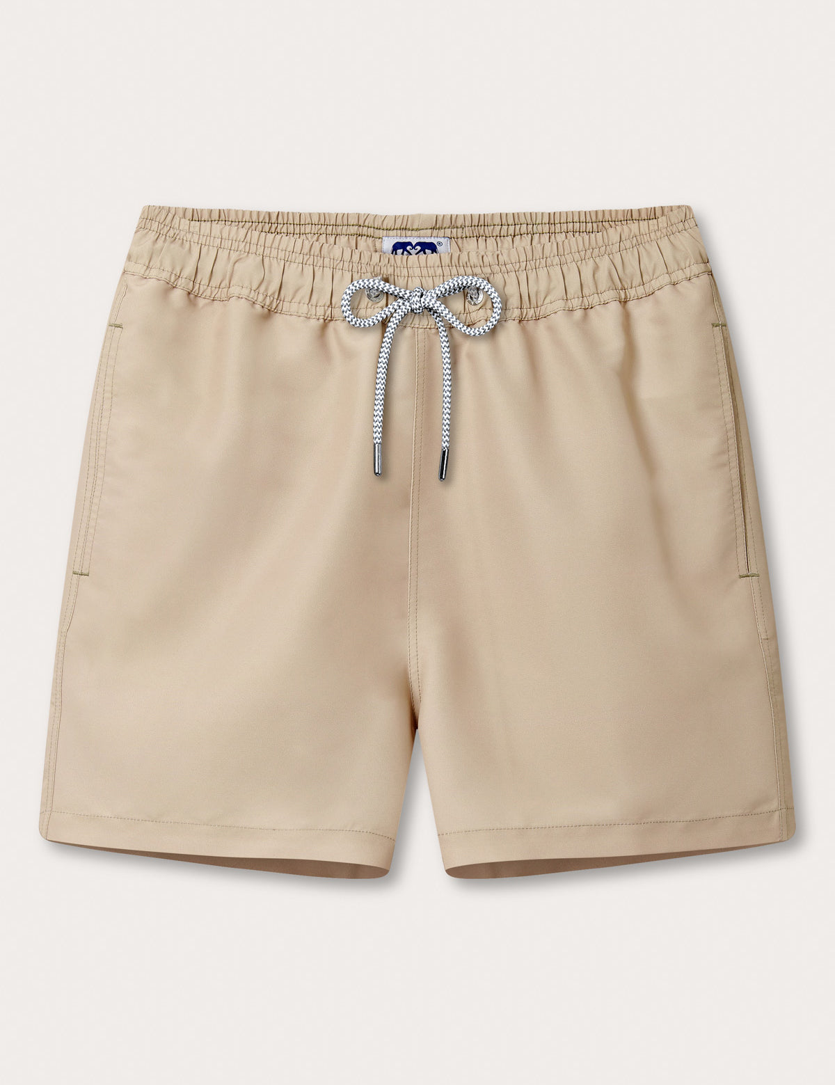 Men's Coconut Staniel Swim Shorts in beige colour by love brand & co. Brown swim shorts with pockets and drawstring waist.