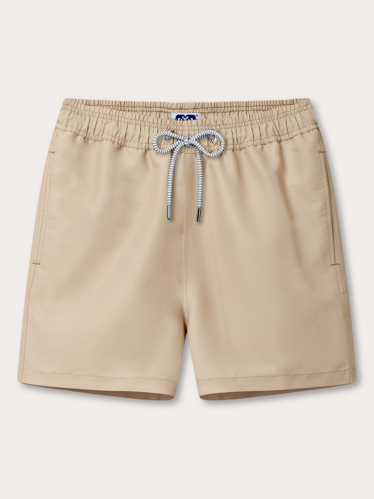 Men's Coconut Staniel Swim Shorts in beige colour by love brand & co. Brown swim shorts with pockets and drawstring waist.