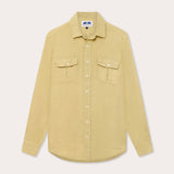 Men's Stone Andros Hemp Shirt with pleated double chest pockets and corozo nut buttons.