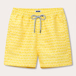 Men's Turtle Light Staniel Swim Shorts featuring a vibrant yellow pattern inspired by baby turtles. Patterned swim short highlighting the turtle nesting season and conservation efforts, with an elastic waistband and drawstring.