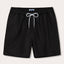 Men's Volcanic Black Staniel Swim Shorts made from 100% recycled, quick-drying fabric, featuring an elastic waistband with a drawstring.