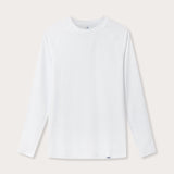 Mens white rash vest with classic rounded collar and long sleeves. 