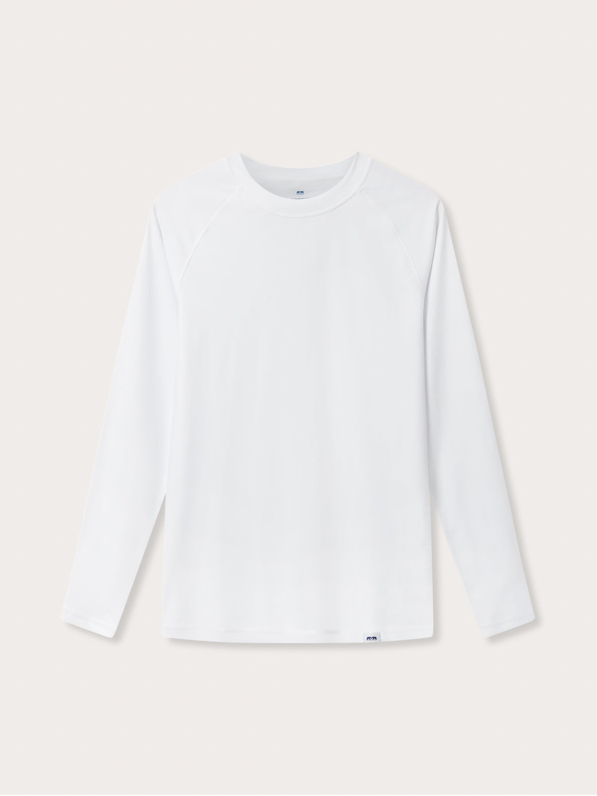 Mens white rash vest with classic rounded collar and long sleeves. 