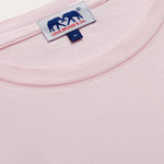 Collar view of Men's Pastel Pink Lockhart With Tab T-Shirt. Light pink t-shirt in a relaxed fit crafted from 100% cotton.