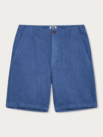 Men's Deep Blue Burrow Linen Shorts with Corozo Nut Buttons.