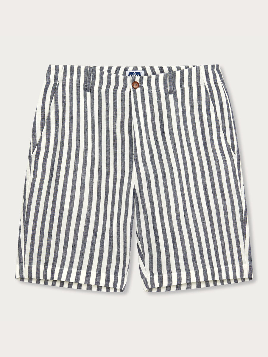 Men's Navy Lines Burrow Linen Shorts