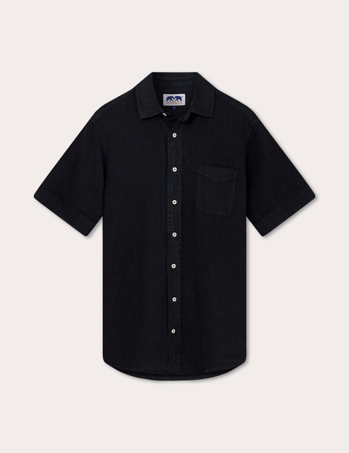 Men's Volcanic Black Manjack Linen Shirt, short sleeves, relaxed fit, crafted from 100% linen.
