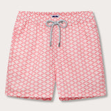 Men's Ray Rhythm Staniel Swim Shorts with diamond geometric print in watermelon and light pink tones.