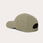 Olive green linen cap with a classic design and an embroidered logo, perfect for men.