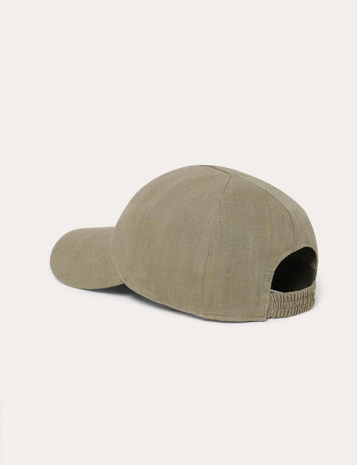 Olive green linen cap with a classic design and an embroidered logo, perfect for men.